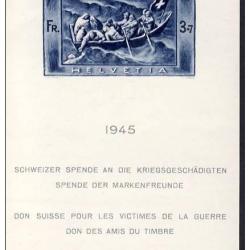 Timbre Suisse Bloc n&deg;21 Don Suisse 1945 N**
