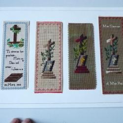 Quatre signets brod&eacute;s Marques page Religion broderie couture