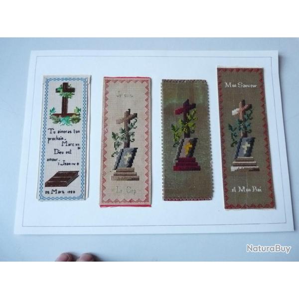 Quatre signets brod�s Marques page Religion broderie couture