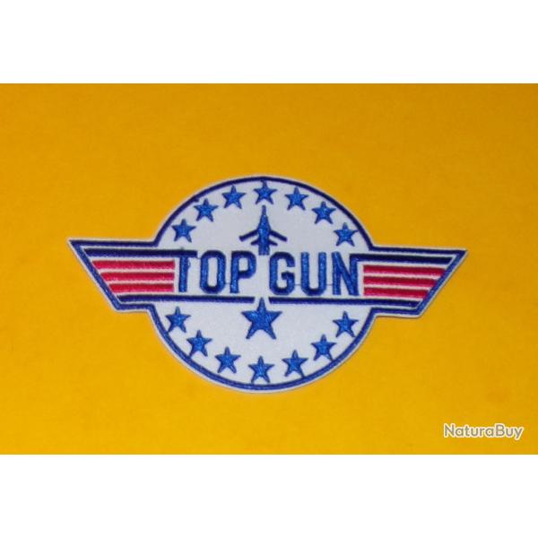 TISSU PATCH : TOP GUN�( FOND BLANC ) , DIAMETRE 9 CM , BON ETAT VOIR PHOTO . POUR TOUT RENSEIGNEMENT