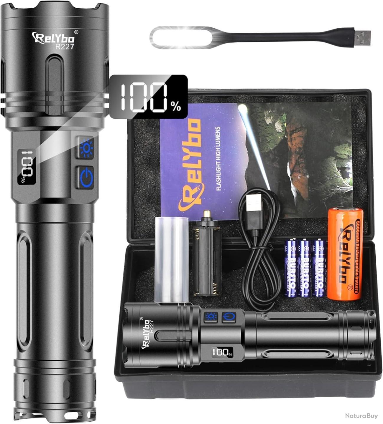 Lampe Torche LED 1000000 Lumens Puce XHM90.2 Tactique Rechargeable USB Ultra Puissante Étanche IPX6 - Lampes (14052695