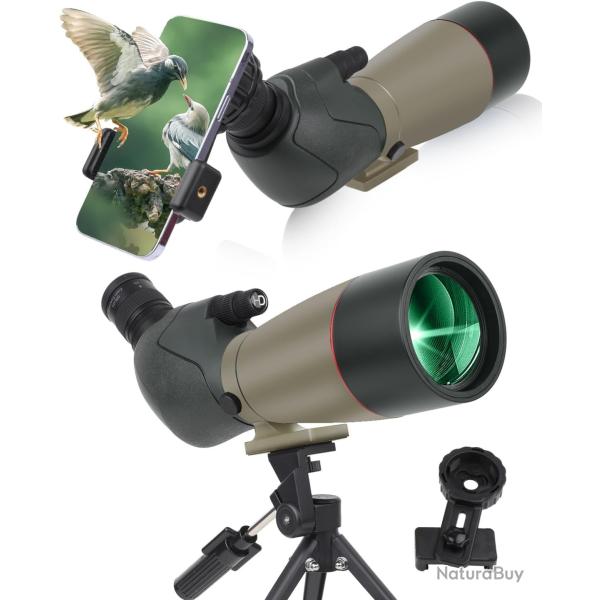 Longue-vue 25-75x70 Zoom avec Adaptateur Tlphone, Trpied, Tlescope Oculaire Inclin 45 Chasse