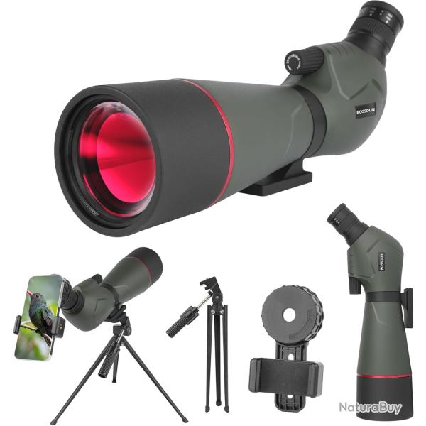 Longue-vue 25-75x Zoom avec Adaptateur Tlphone, Trpied, Tlescope Oculaire Inclin 45 Chasse