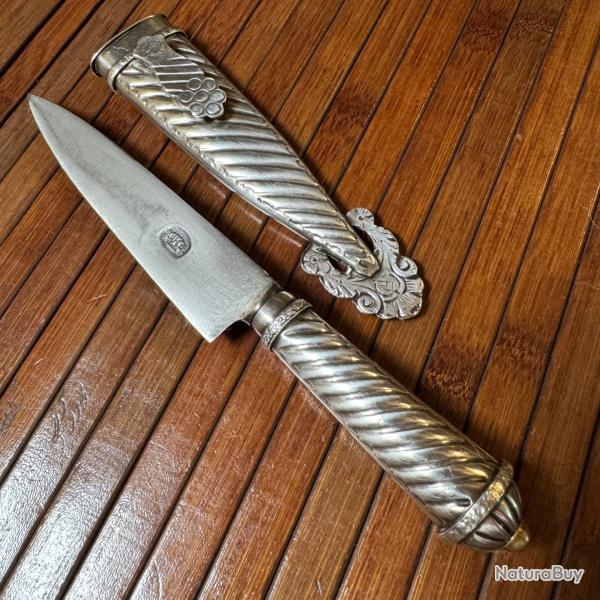 SUPERBE COUTEAU DE GAUCHO ARGENTINS LAME POIN�ONN� DE JU-CA M�TAL ARGENT�