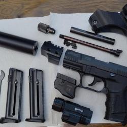 Pack complet ou S&eacute;par&eacute;  (Pistolet Walther P22 Target / silencieux SD22 / Canon Court / Laser ......)