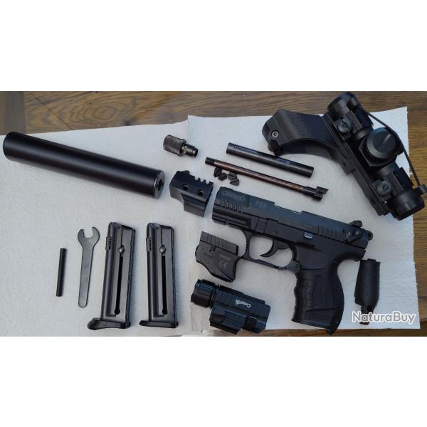 Pack complet ou Spar  (Pistolet Walther P22 Target / silencieux SD22 / Canon Court / Laser ......)
