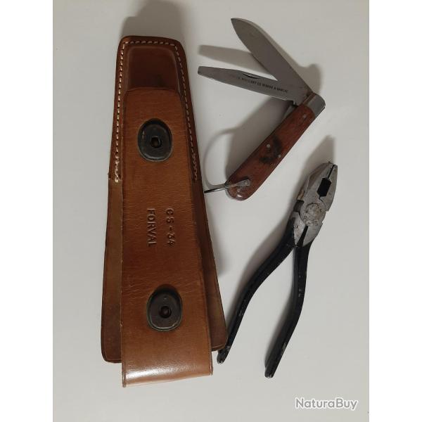 Trousse � �pissure Forval avec pince et couteau canif sur le mod�le US. Beaux marquages. Bel �tat.