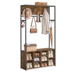 Porte-manteau meuble d'entrée avec étagères à chaussures 32 x 100 x 180 cm étagères réglables compa