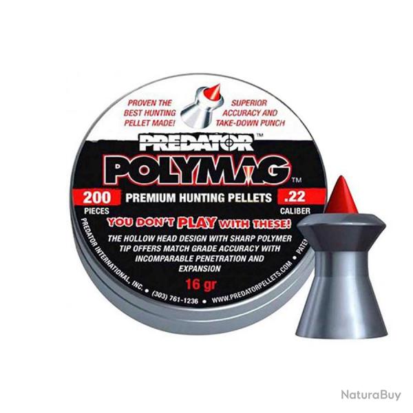 Plombs Polymag Predator 16gr cal 5,5 mm (.22) Boite de 200