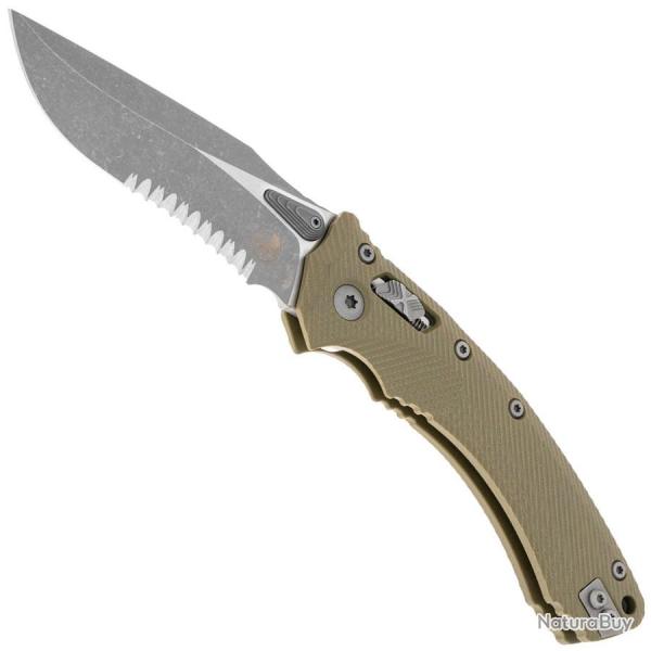 Amphibian RAM-LOK S/E G10 OD Green Fluted Apocalyptic Partial Serrated - Microtech