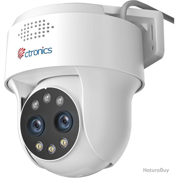 Camra de Surveillance 4MP Double Objectif, Zoom Hybride 10, Dtection IA Personnes/Vhicules, Visi