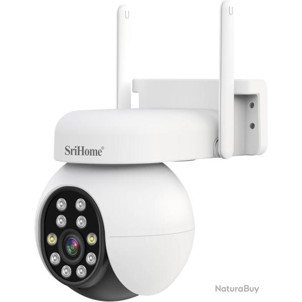 Camra de Surveillance 5MP HD PTZ, Dtection d'humains, Suivi de Mouvement, Alarme sonore et Lumineu