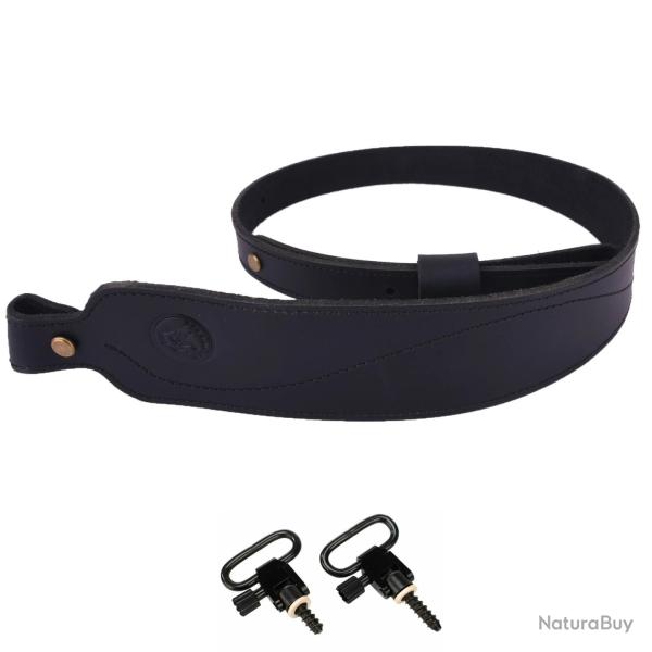 Sangle 2 Points Cuir Vachette pour Fusil Bandouli�re Vintage R�glable 85-105 cm avec Emerillon Noir