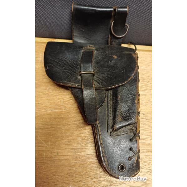 Ancien tui holster militaire en cuir noir pour PA MAC 50