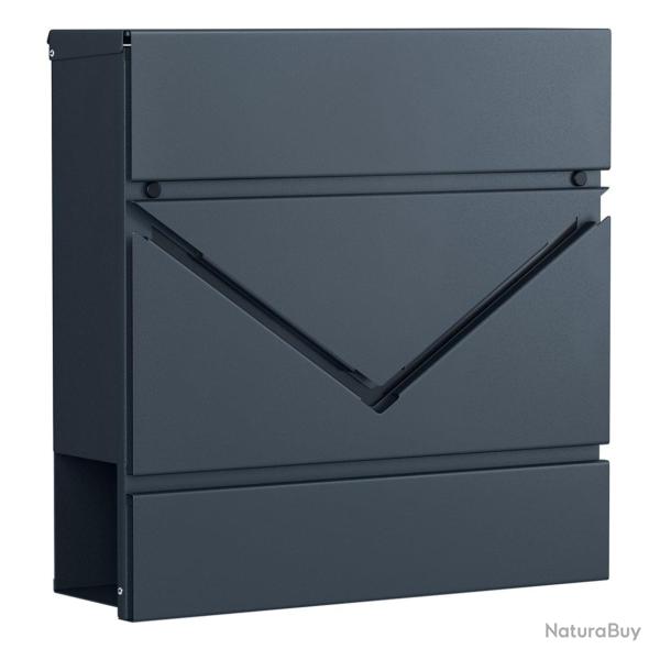 Bo�te � lettres fen�tre mural avec serrure et couvercle porte-journaux facile � installer gris anth