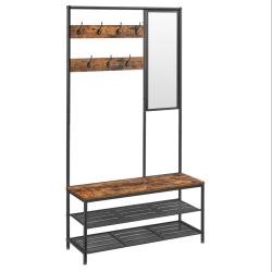 Meuble d'entr&eacute;e avec crochets miroir banc et &eacute;tag&egrave;re &agrave; chaussures porte-manteaux vestiaire 35 x 98