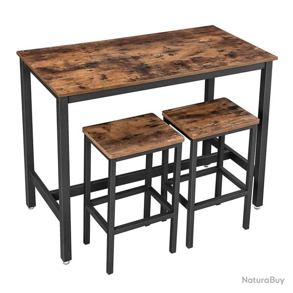 Lot table et chaises de bar table haute avec 2 tabourets de style industriel 120 x 60 x 90 cm pour