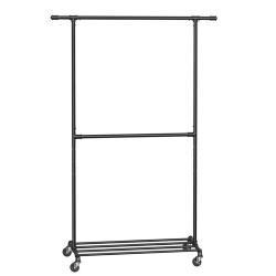 Porte-manteau industriel en roulette charge 110 kg double barre portant en métal présentoir commerc