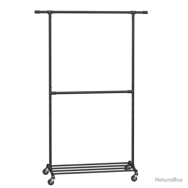 Porte-manteau industriel en roulette charge 110 kg double barre portant en m�tal pr�sentoir commerc