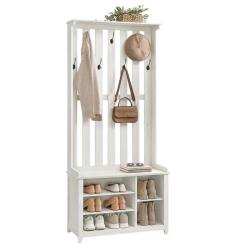 Porte-manteau banc à chaussures portant à vêtement avec étagère à chaussures 7 crochets doubles ves