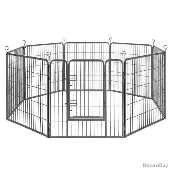 Parc enclos pour chiens chiots animaux de compagnie 8 panneaux 80 x 80 cm noir 12_0006328