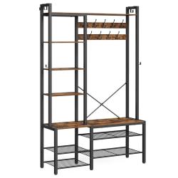 Porte-manteau meuble d'entrée 40 x 120 x 190 cm avec porte-chaussures 5 étagères de rangement 9 pat