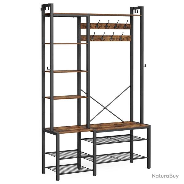 Porte-manteau meuble d'entr�e 40 x 120 x 190 cm avec porte-chaussures 5 �tag�res de rangement 9 pat
