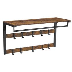 Porte-manteaux mural vestiaire flottant avec 10 crochets en 2 rangs &eacute;tag&egrave;re de rangement suspendue