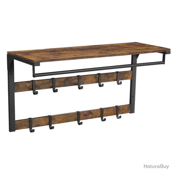 Porte-manteaux mural vestiaire flottant avec 10 crochets en 2 rangs �tag�re de rangement suspendue