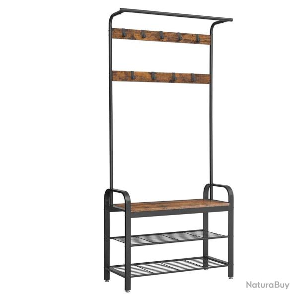 Portemanteau vestiaire meuble d'entr�e avec crochets amovible banc et �tag�re � chaussures longueur