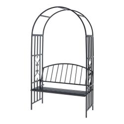 Arche &agrave; rosiersde jardin avec banc 205 x 114 x 55 cm acier noir 03_0008857