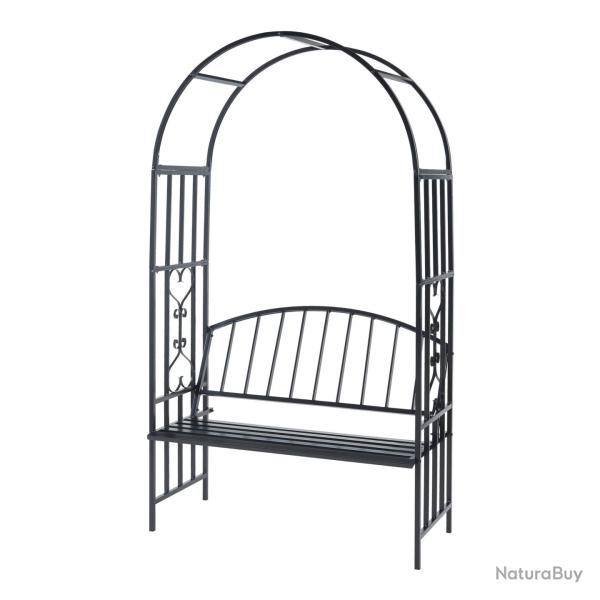 Arche � rosiersde jardin avec banc 205 x 114 x 55 cm acier noir 03_0008857