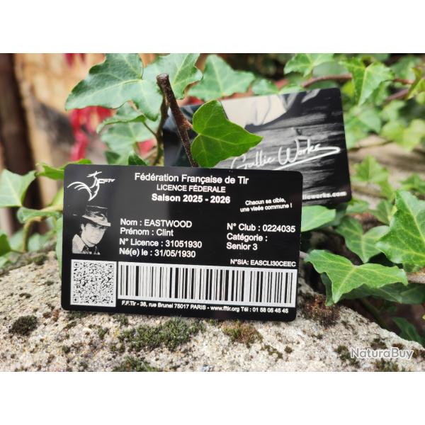 ..:: LICENCE DE TIR GRAV�E ::.. sur carte aluminium RECTO/VERSO au choix