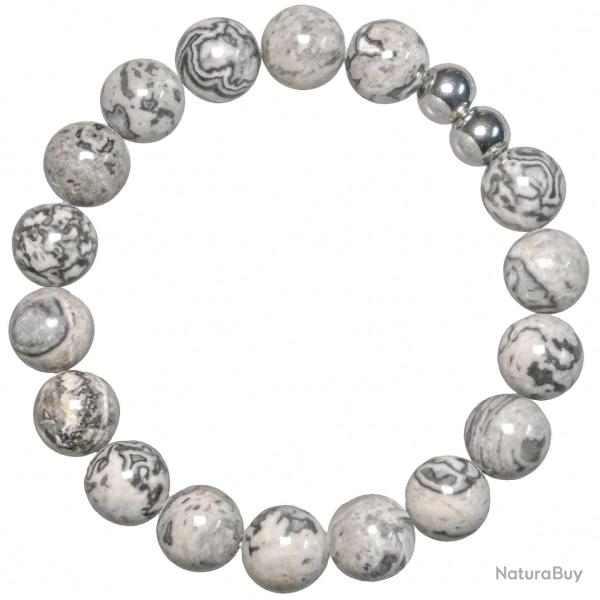Bracelet en jaspe picasso - Perles rondes 10 mm