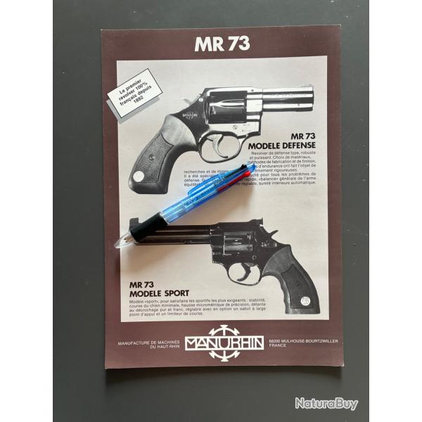 Flyer Feuillet technique revolver MANURHIN  MR 73 police mod�le d�fense et sport