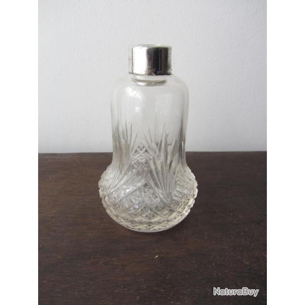 Flacon en verre taill, col argent 835 art dco 1930