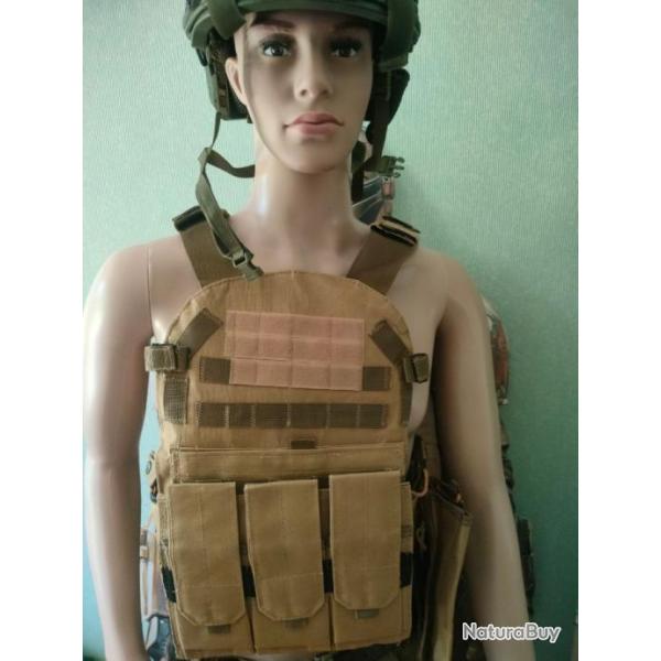 RE25 GILET PARE BALLES TACTIQUE COYOTE AVEC PLAQUES BALISTIQUE NIj 3A