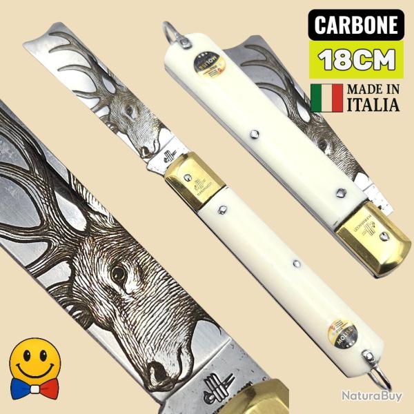 Couteau greffoir italien tete cerf blanc carbone