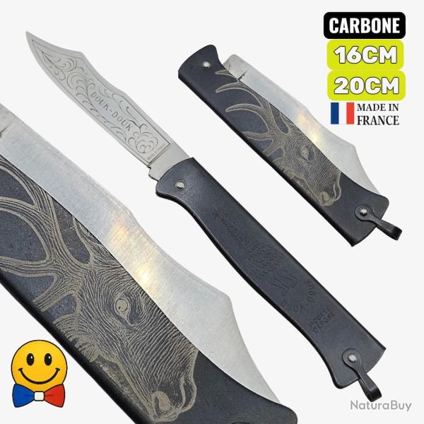 Couteau Douk Douk 20 cm tte cerf manche noir acier carbone