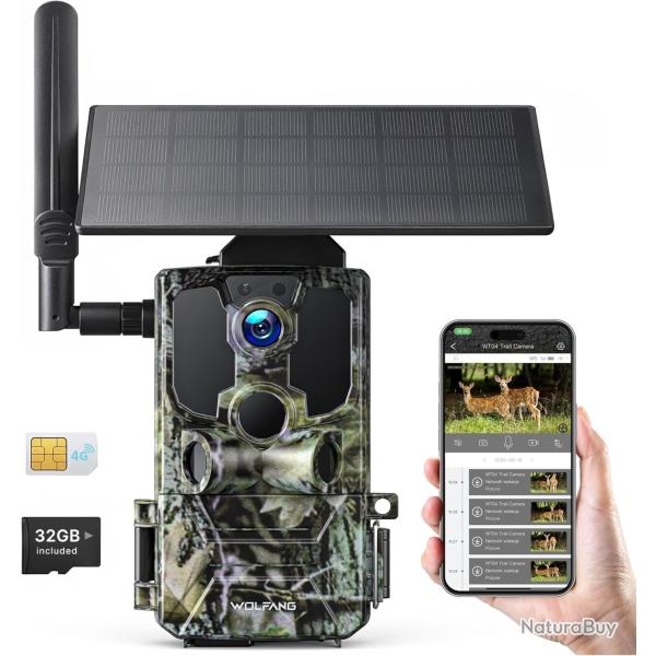 Cam�ra de Chasse Solaire WT04 4G Surveillance 2.5K Autonomie Illimit�e   Vision Nocturne 25m
