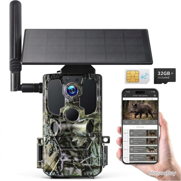 Cam�ra de Chasse Solaire WT04 4G Surveillance 2.5K Autonomie Illimit�e   Vision Nocturne 25m