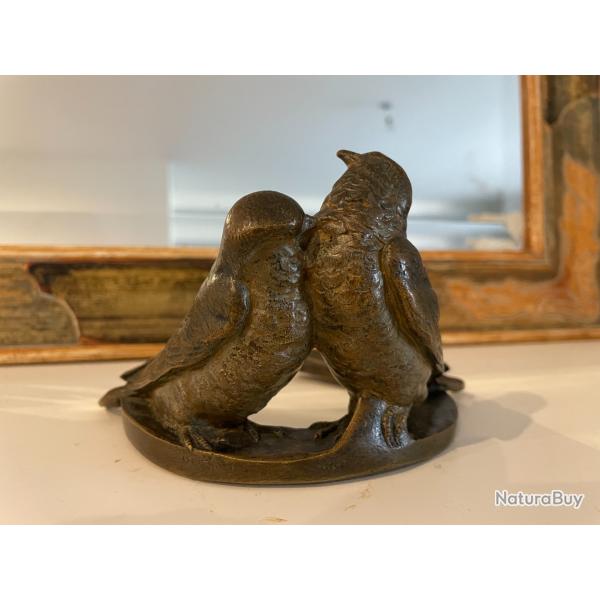 CARVIN Couple d'hirondelles sur un fer � cheval BRONZE