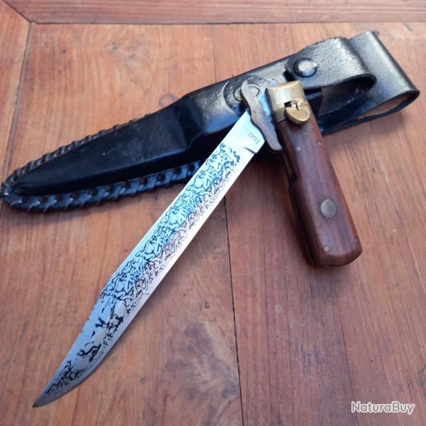 Solide Couteau de Chasse  la d estaing Manche en Bois avec tui en cuir