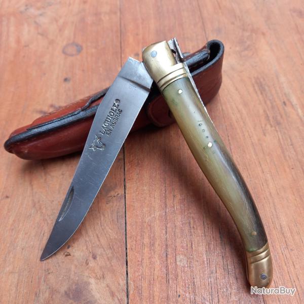 Joli Couteau Rgional LAGUIOLE EN AUBRAC  Manche en Corne avec tui en cuir