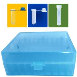 Bo&icirc;te en polypropyl&egrave;ne &agrave; 100 places avec 100 dosettes 2 ml - Bleu