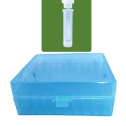 Bo&icirc;te en polypropyl&egrave;ne &agrave; 100 places avec 100 dosettes 2 ml - Bleu
