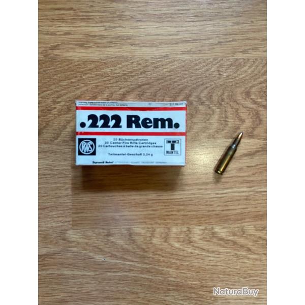 Boite de 20 cartouches RWS cal 222 remington !!! 50 Gr !!!