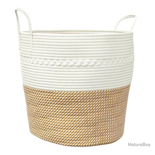 Panier rangement marron et blanc �43x38 cm coton polyester pratique polyvalent int�rieur