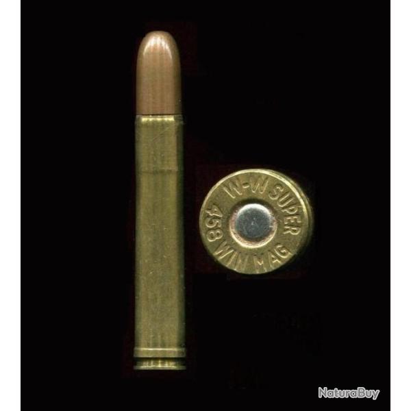 .458 WINCHESTER MAGNUM - marquage : WW-SUPER 458 WIN MAG  - balle cuivre pointe plomb arrondie
