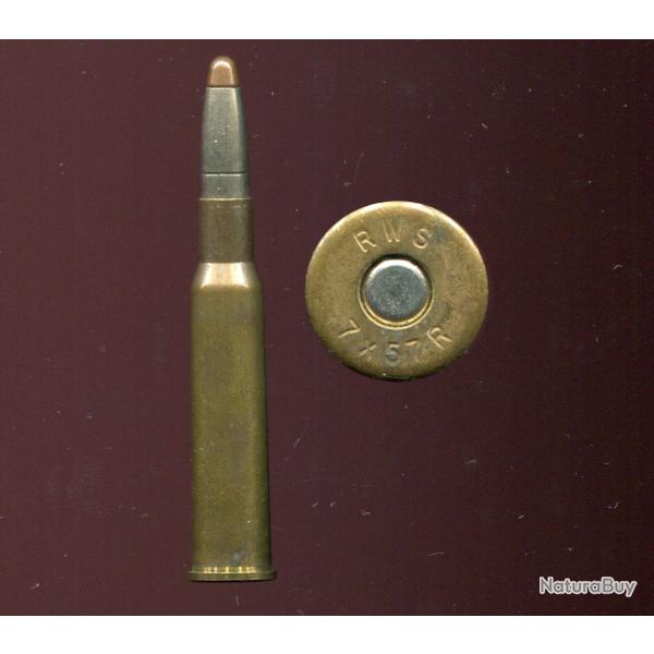 7 x 57 R - marquage : RWS 7 X 57 R - balle cuivre pointe cuivre arrondie